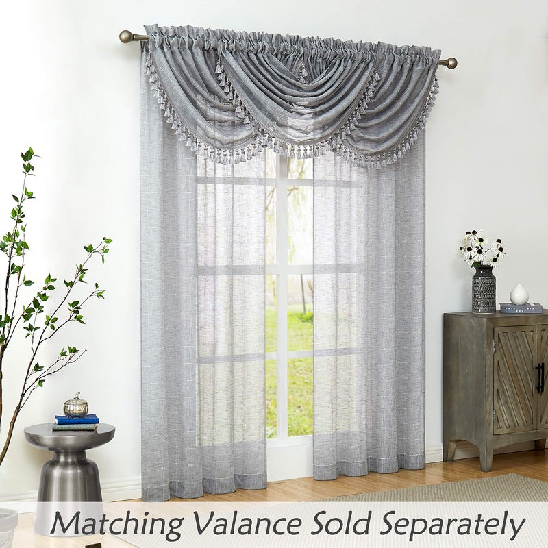 Central Park Gray Sheer Window Curtain Panels Linen Texture Solid Window Treatment Sets Drape Pairs Rod Pocket Curtains for Living and Bedroom Farmhouse 84 inches Long, 2 Panels - Image 3